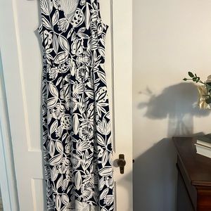 Talbots Maxi length cotton blend dress blue/white